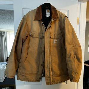 Carhartt Tan Field Jacket with Dark Brown Collar